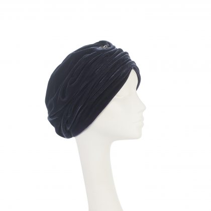 Nerida Fraiman - Gathered velvet Mounira turban in slate with diamonte bow detail