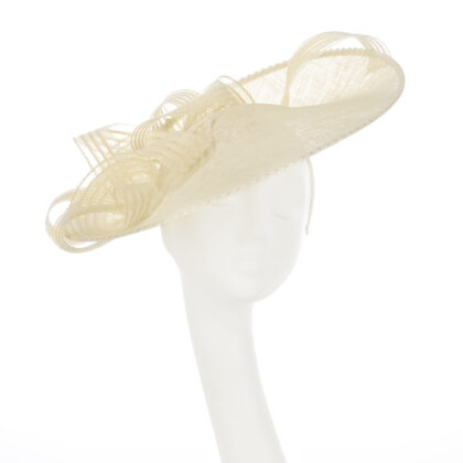 Nerida Fraiman - Giant siname straw wedding hat with hand stretched zig zag edge detail and butter curl crin ribbon detail