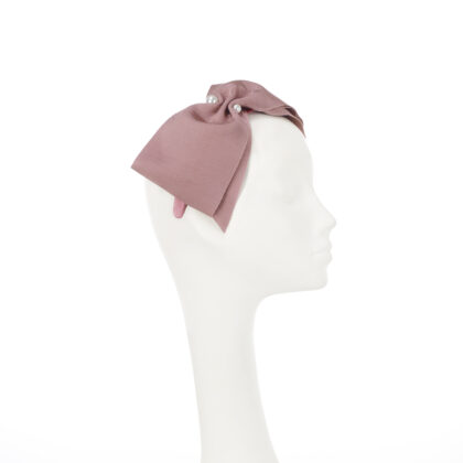 Nerida Fraiman - Classic chic vintage grosgrain oversize bow Emily in Paris headband in dusky pink with pearl detail
