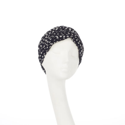 Nerida Fraiman - Sheika Moza style turban self-lined in luxury pure Japanese cotton in black and ivory print