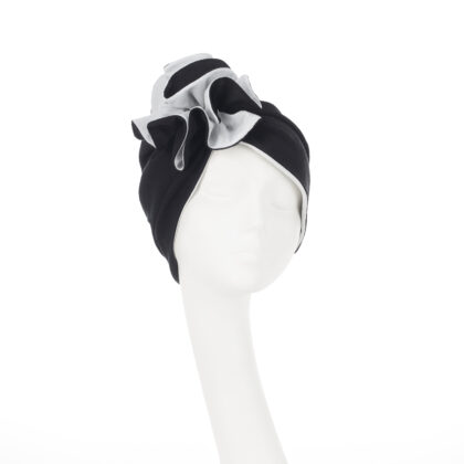 Nerida Fraiman - Luxury Japanese pleated cotton ruffle self-lined turban in black and white