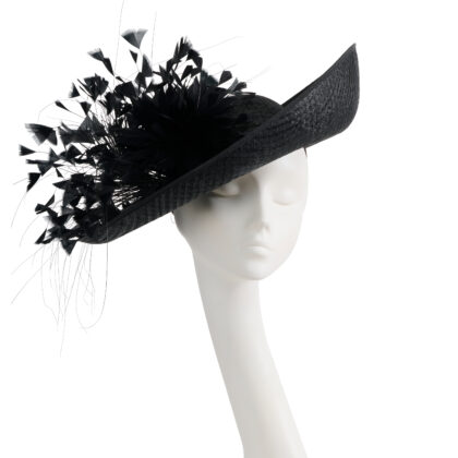 Nerida Fraiman - Upbrim ascot hat in lattice woven siname with feather starburst