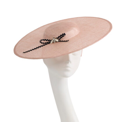 Nerida Fraiman - Elegant wide brim boater with zigzag bow and bee