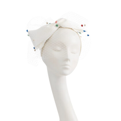 Nerida Fraiman - Petersham bow on headband with multicolour spot veil