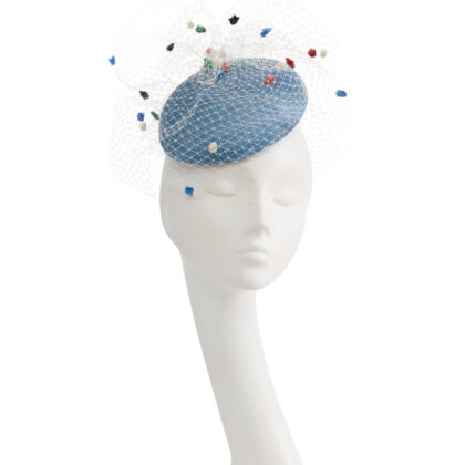 Nerida Fraiman - Smartie beret with multicolour spot veil and giant pearl