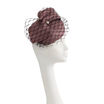 Nerida Fraiman - Kate classic blocked side beret with bow, waffle veil and diamonte globe