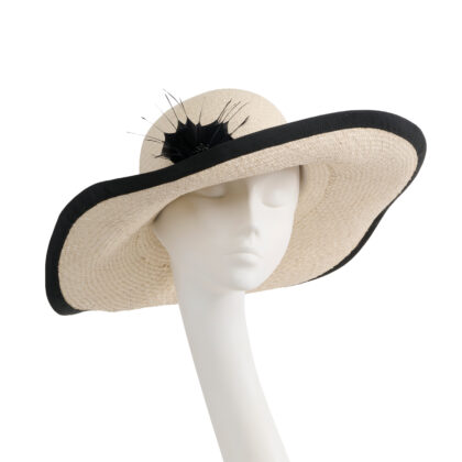 Nerida Fraiman - Raffia picture hat with contrast petersham edge and flower